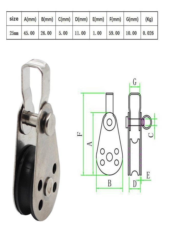 RUIFUU 4Pcs Stainless Steel Pulley,Kayak Pulley Nylon Marine Pulley Block Rope Runner Single Pulley Bearing Block Rope Runner for Most 0.08"/2mm to 0.32"/8mm Diameter Ropes - Image 2