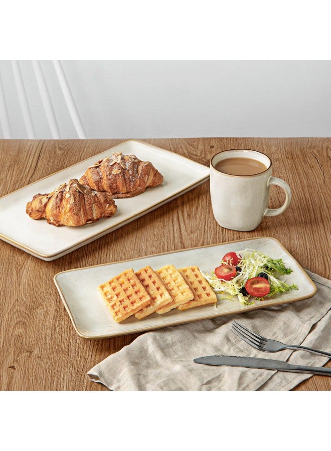 Famiware famiware Serving Platter, Rectangular 15.67/14.1/12.6 inch Serving Dishes for Entertaining, Microwave Dishwasher Safe, Stonware Serving Trays for Party, Turkey, Cheese, Ocean Series, Cappuccino White  - Image 3