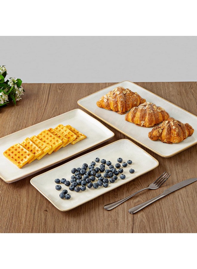 Famiware famiware Serving Platter, Rectangular 15.67/14.1/12.6 inch Serving Dishes for Entertaining, Microwave Dishwasher Safe, Stonware Serving Trays for Party, Turkey, Cheese, Ocean Series, Cappuccino White  - Image 4