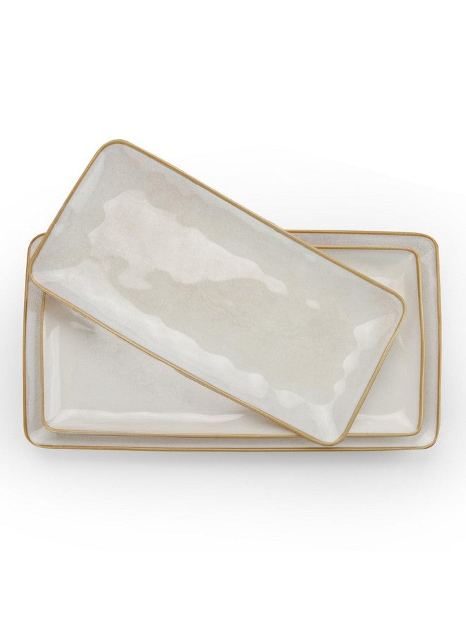 Famiware famiware Serving Platter, Rectangular 15.67/14.1/12.6 inch Serving Dishes for Entertaining, Microwave Dishwasher Safe, Stonware Serving Trays for Party, Turkey, Cheese, Ocean Series, Cappuccino White  - Image 1