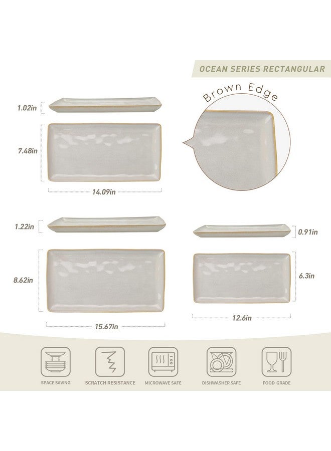 Famiware famiware Serving Platter, Rectangular 15.67/14.1/12.6 inch Serving Dishes for Entertaining, Microwave Dishwasher Safe, Stonware Serving Trays for Party, Turkey, Cheese, Ocean Series, Cappuccino White  - Image 2