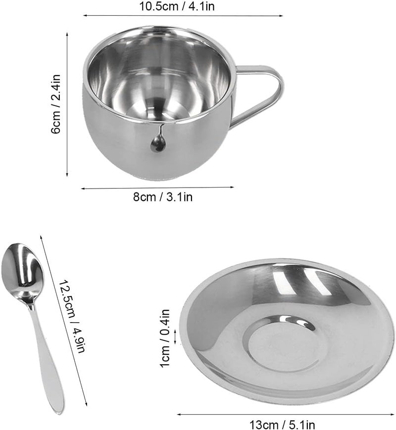 Pilipane Double Wall Insulated Coffee Mug Set with Saucer and Spoon  3PcsSet Coffee Mug Set  Stainless Steel Coffee Cup with Handle for Latte  Milk  Tea Cappuccino 180ML  Coffee mug set Coffee mug Espr - Image 5
