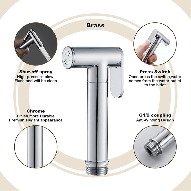 مرشة بيديت محمولة عالية الضغط طقم مرشة مرحاض للحفاضات القماشية والحيوانات الأليجة كروم - Image 4