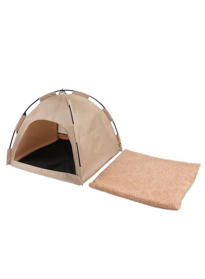 خيمة الحيوانات الأليفة فاتحة اللون الكاكي لجميع الفصول وسادة قابلة للإزالة سرير محمول للكلاب والقطط في الداخل والخارج - Image 2