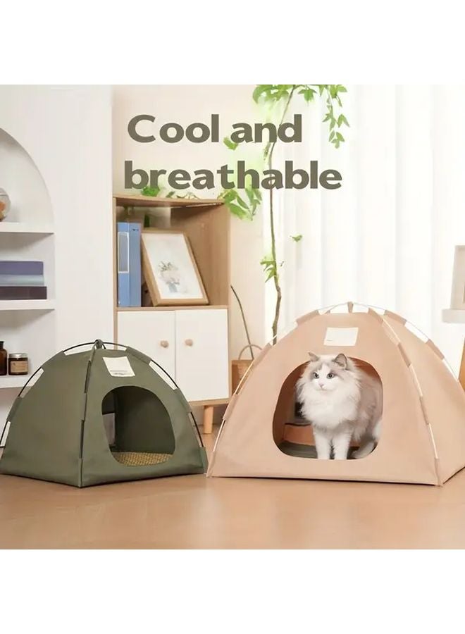 خيمة الحيوانات الأليفة فاتحة اللون الكاكي لجميع الفصول وسادة قابلة للإزالة سرير محمول للكلاب والقطط في الداخل والخارج - Image 5