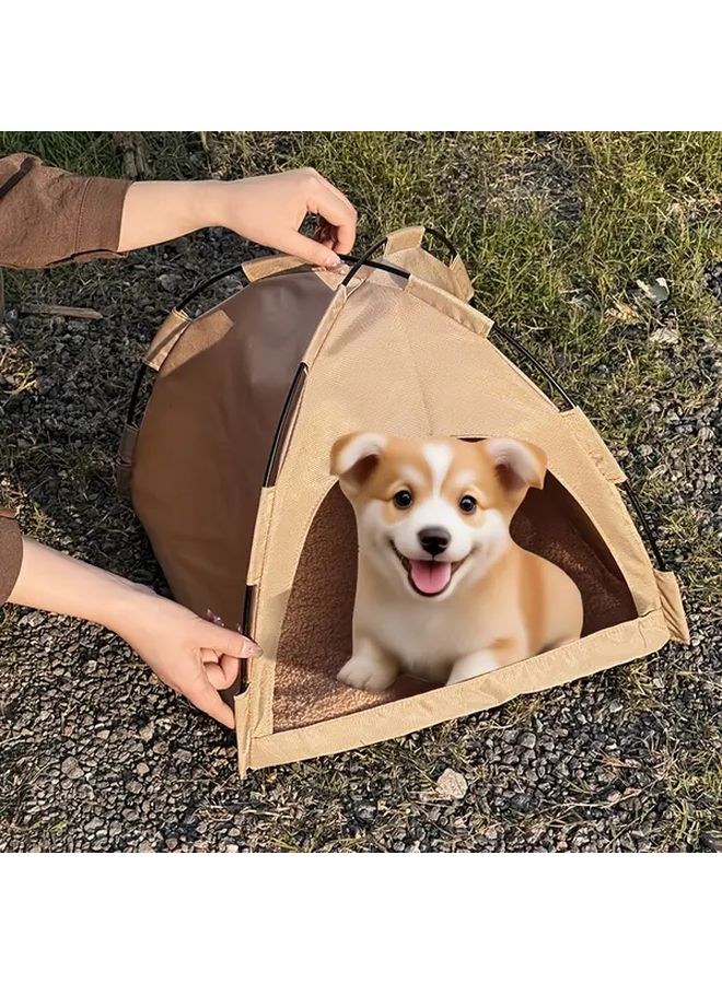 خيمة الحيوانات الأليفة فاتحة اللون الكاكي لجميع الفصول وسادة قابلة للإزالة سرير محمول للكلاب والقطط في الداخل والخارج - Image 3