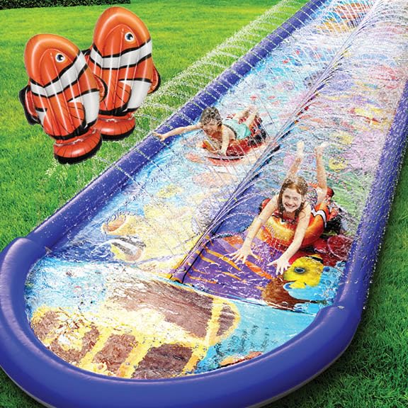 stargo Undersea Water Dual Slip and Slide - 18 Feet X 5 Feet Slip and Slide with Splash Pad and Sprinkler, Water Slide with Inflatable Body Boards - Kids Water Fun - Image 1