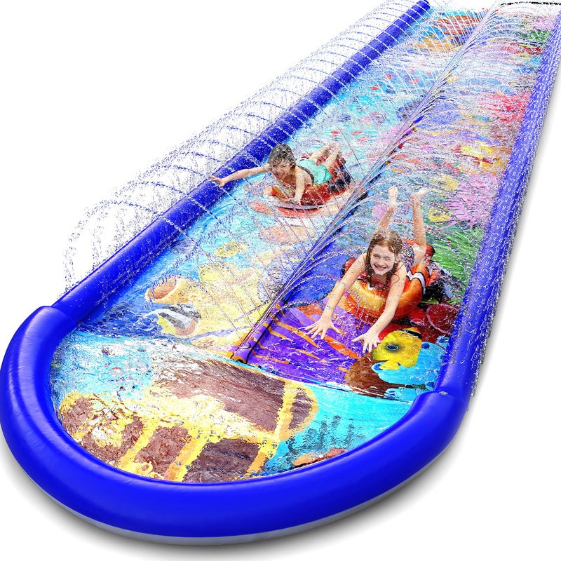 stargo Undersea Water Dual Slip and Slide - 18 Feet X 5 Feet Slip and Slide with Splash Pad and Sprinkler, Water Slide with Inflatable Body Boards - Kids Water Fun - Image 2