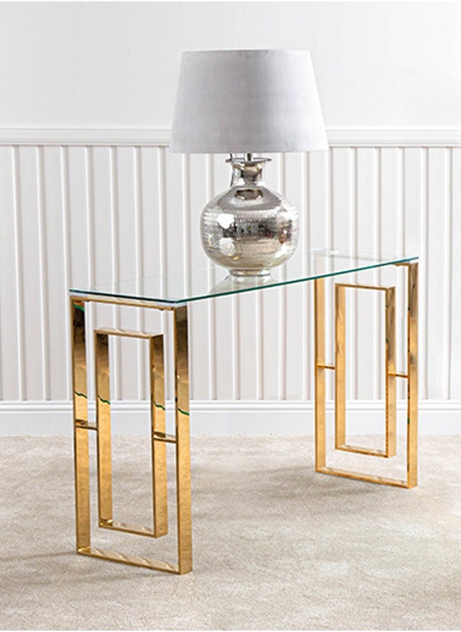 VANITY LIVING Console Table Modern Tempered Glass Top, Entryway Table Verona Gold Sturdy Stainless Steel Frame, Narrow Hallway Table for Living Room  - Image 1