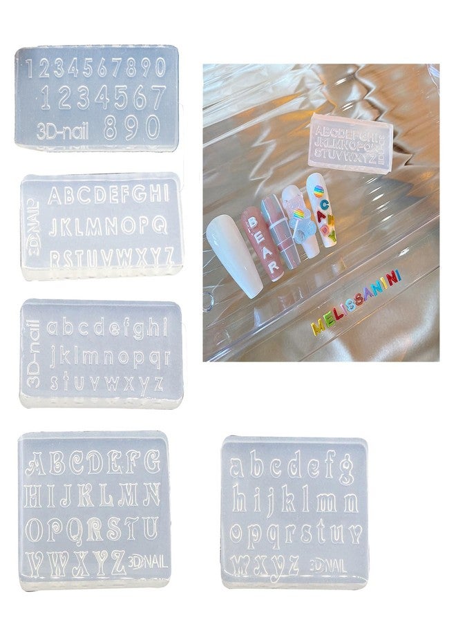 SUQIKMX 5 Pack 3D Nail Molds, Silicone Letters & Numbers Nail Art Mold - Decorative Mini Nail Silicone Mould Nail Charm Molds Making Tool - Image 1