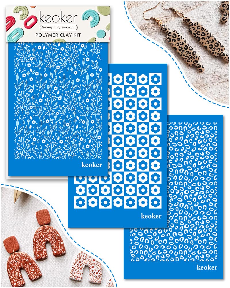 KEOKER Silk Screen Stencils for Polymer Clay 3 PCS Reusable Silkscreen Print Kit for Printing on Clay  Other Jewelry Clay Earrings Decoration Cheetah Leopard Silk Screen for Polymer Clay 3PC