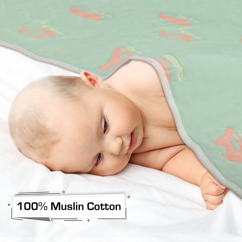 LuvLap 100% Muslin Cotton 6 Layered Reversible Baby Quilt Cum Wrapper Blanket - Green Giraffe - Image 2