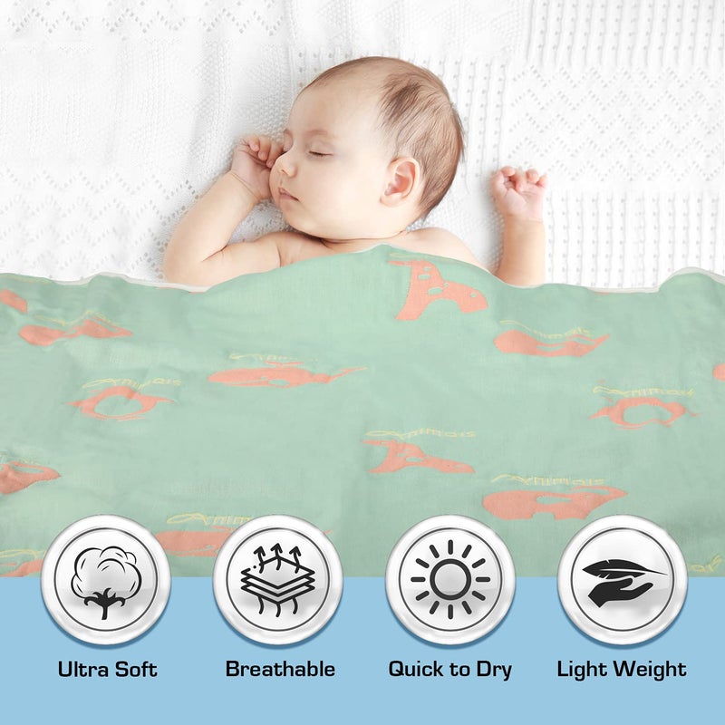 LuvLap 100% Muslin Cotton 6 Layered Reversible Baby Quilt Cum Wrapper Blanket - Green Giraffe - Image 5
