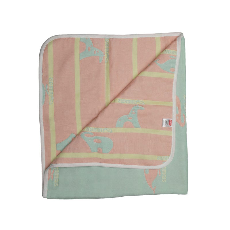 LuvLap 100% Muslin Cotton 6 Layered Reversible Baby Quilt Cum Wrapper Blanket - Green Giraffe - Image 1