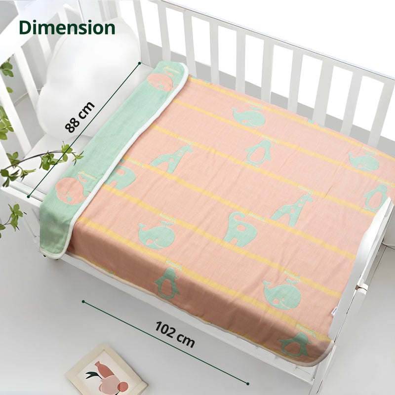 LuvLap 100% Muslin Cotton 6 Layered Reversible Baby Quilt Cum Wrapper Blanket - Green Giraffe - Image 3