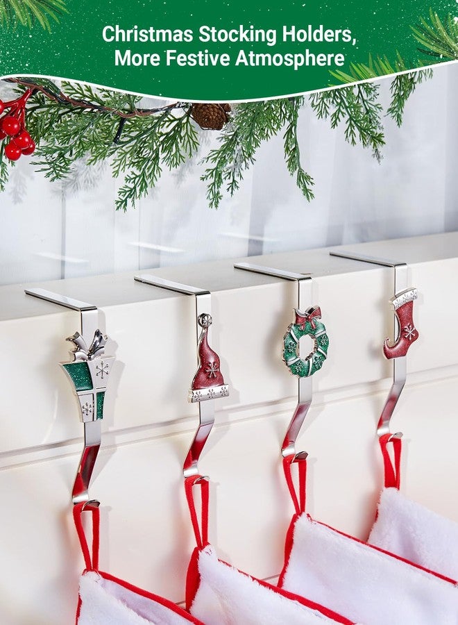 MineTom Christmas Stocking Holders for Mantles Set of 4, Colorful Stocking Hangers for Fireplaces, 4 Pack Non-Slip Stocking Hooks for Mantle, Stocking, Wreath, Hat, Gift Hook for Christmas Party Decorations - Image 3
