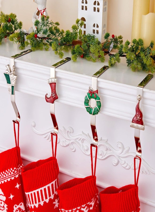 MineTom Christmas Stocking Holders for Mantles Set of 4, Colorful Stocking Hangers for Fireplaces, 4 Pack Non-Slip Stocking Hooks for Mantle, Stocking, Wreath, Hat, Gift Hook for Christmas Party Decorations - Image 1