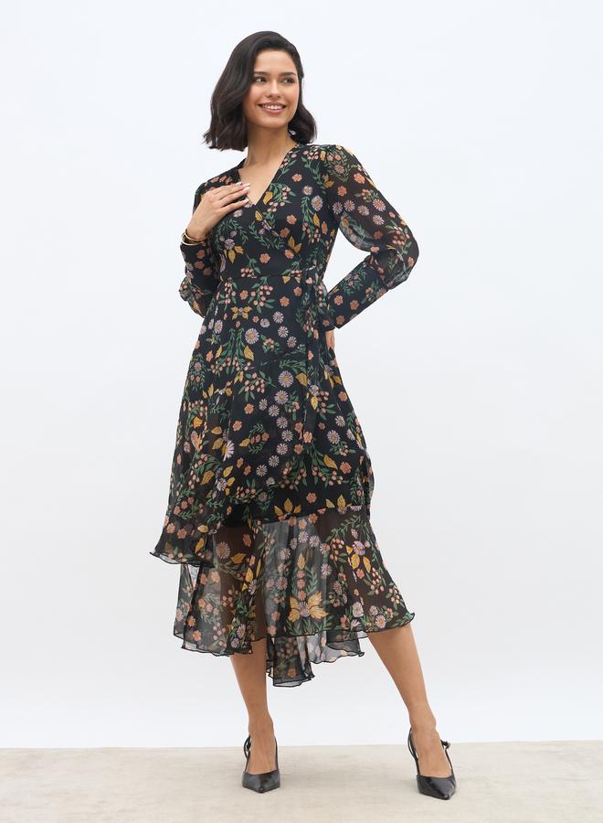 Styli All-Over Print Asymmetric Hem Wrap Midi Dress - Image 2
