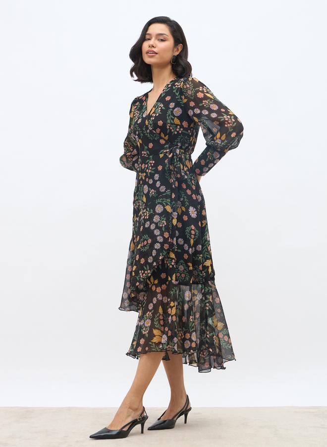 Styli All-Over Print Asymmetric Hem Wrap Midi Dress - Image 3