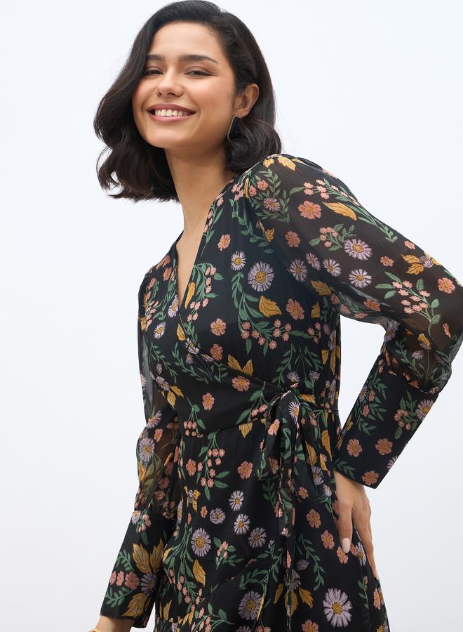 Styli All-Over Print Asymmetric Hem Wrap Midi Dress - Image 4