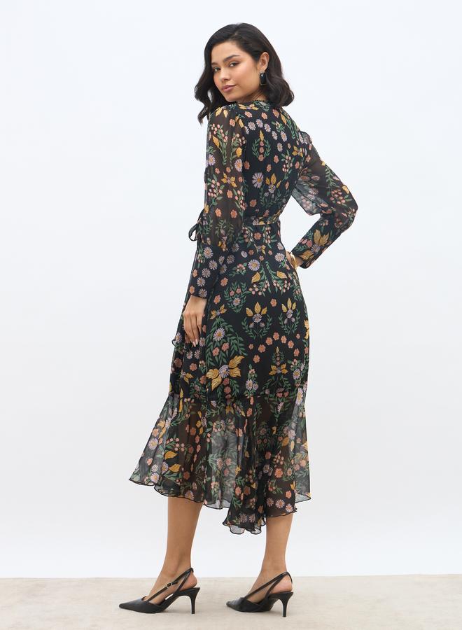 Styli All-Over Print Asymmetric Hem Wrap Midi Dress - Image 5