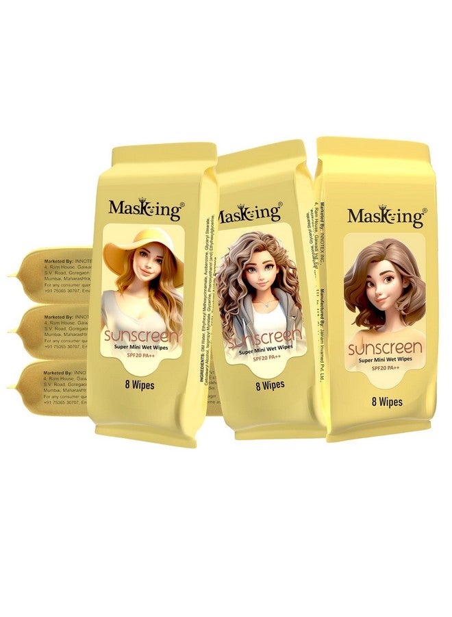 Masking super mini SPF 20 PA++ UV, UVA & UVB protection sunscreen no white cast wipes for toned & glowing skin (20 Pack) - Image 1