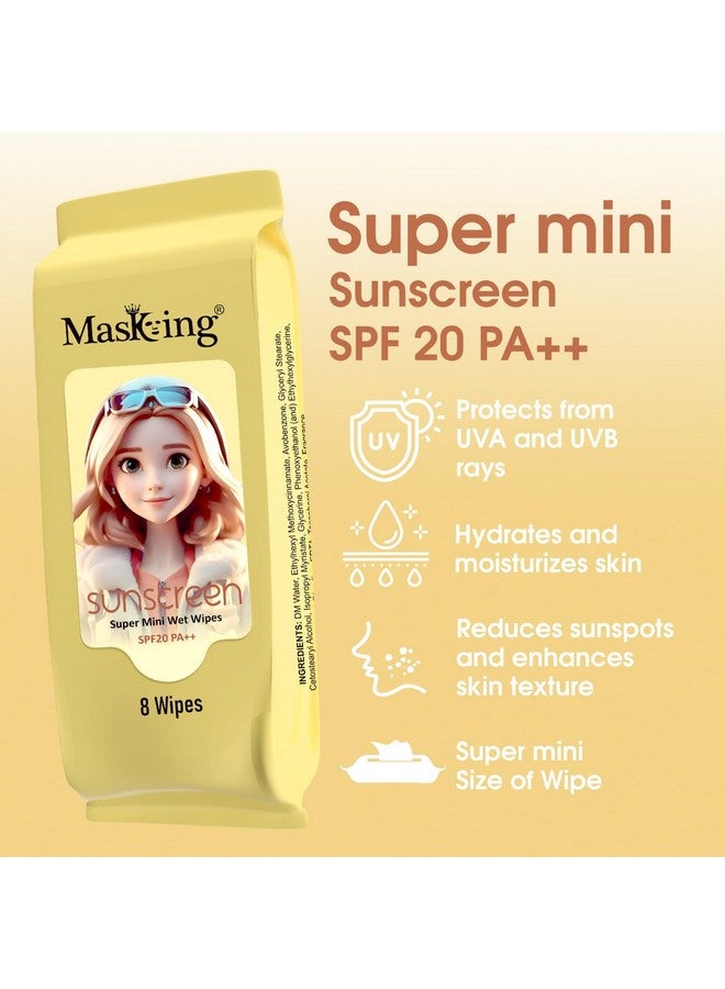 Masking super mini SPF 20 PA++ UV, UVA & UVB protection sunscreen no white cast wipes for toned & glowing skin (20 Pack) - Image 2