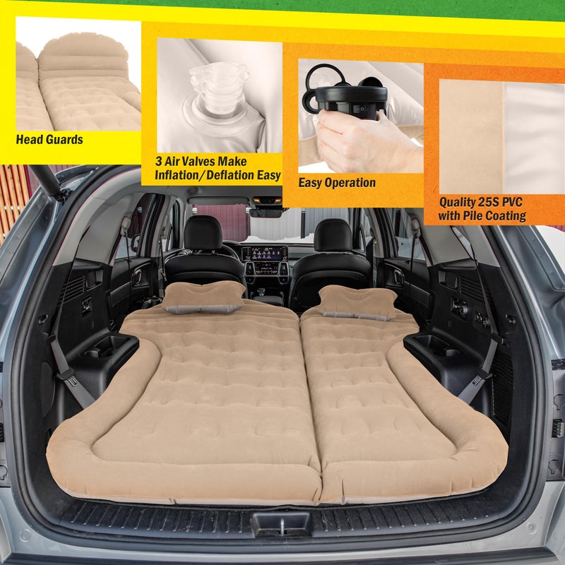 Wakeman Inflatable Mattress - Car Air Mattress for SUV or Tent with Aux Outlet Pump and 2 Inflatable Pillows - Car Camping Gear Outdoors (Beige) - Image 3