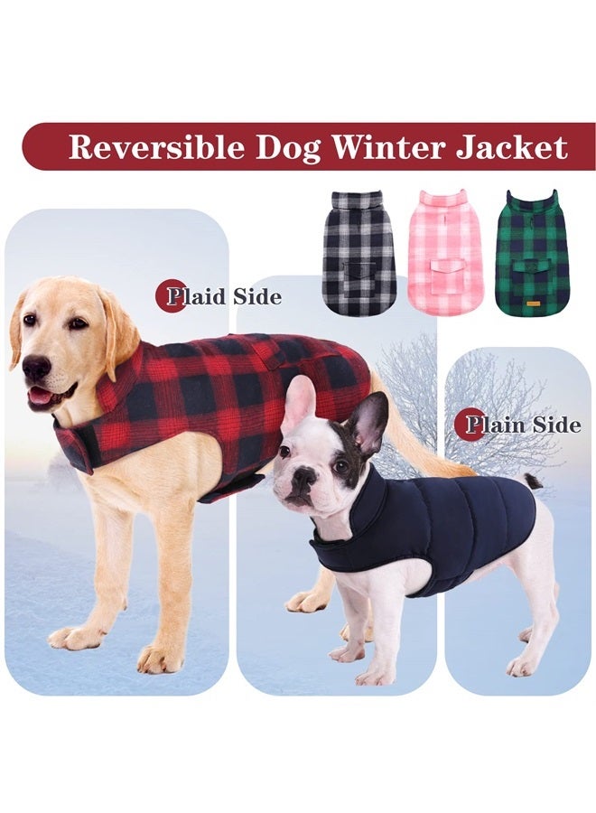 Dog Winter Coat, Reversible Dog Jacket, Warm Dog Coat British Style Puppy Cold Weather Coat, Windproof Dog Clothes Dog Vest for Small Medium and Large Dogs Red M