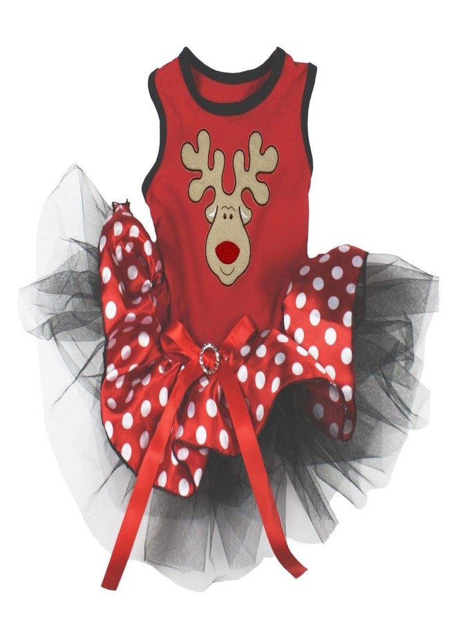 Petitebella Reindeer Face Puppy Dog Dress (Red/Polka Dots, X-Large)