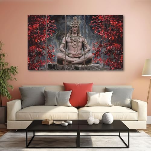 The Castle Decor Colour Lord Shiva Meditating painting with frame 5 Big Size (27x48) Wall Art for living room,Bedroom,Drawing room,Hotels-Wooden Framed-Digital Painting - Image 1