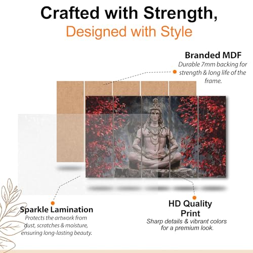 The Castle Decor Colour Lord Shiva Meditating painting with frame 5 Big Size (27x48) Wall Art for living room,Bedroom,Drawing room,Hotels-Wooden Framed-Digital Painting - Image 4