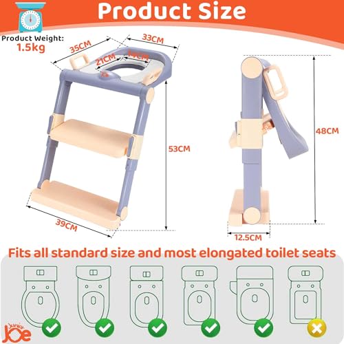 JUNIOR JOE Foldable Potty Training Seat with Stairs - Adjustable Install-Free Toilet Trainer with Non-Slip Splash Guard for Toddler Boys & Girls (PEACH) - Image 2