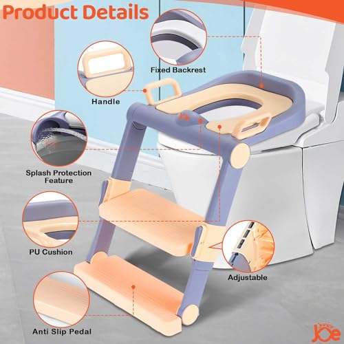 JUNIOR JOE Foldable Potty Training Seat with Stairs - Adjustable Install-Free Toilet Trainer with Non-Slip Splash Guard for Toddler Boys & Girls (PEACH) - Image 3