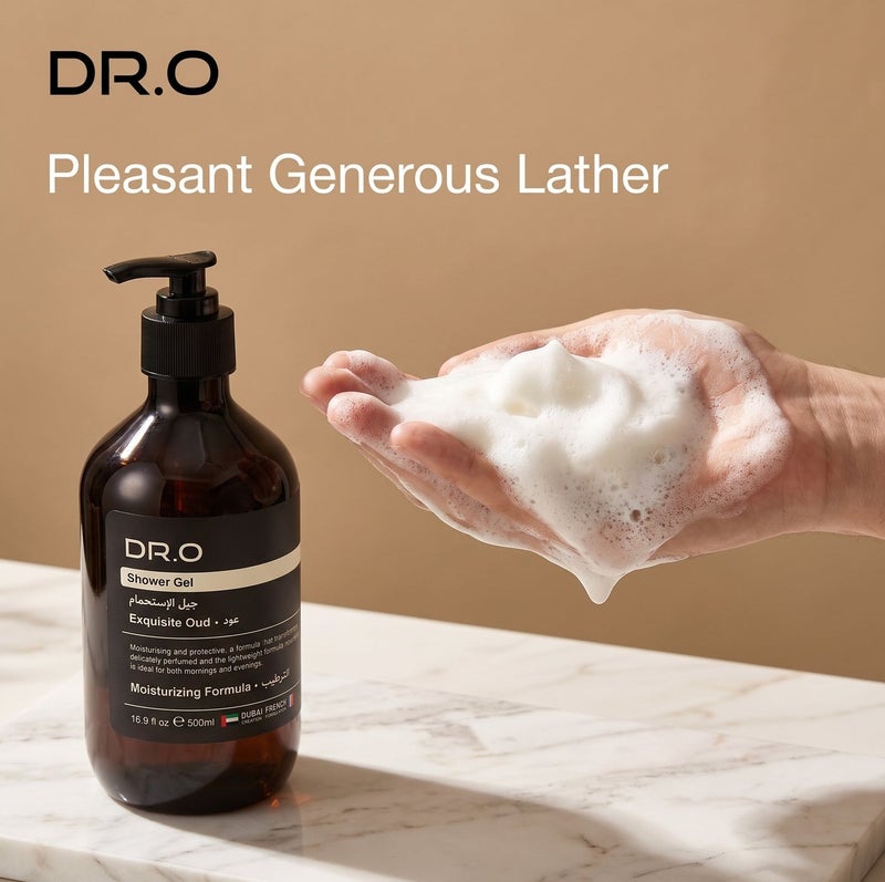 DR.O Premium Shower Gel | 500ml | EXQUISITE OUD Scent |Deep Nourishing Body Wash for Glowing Skin | Gentle Cleansing Foam for All Skin Types | Moisturizing Skin Care Formula | Long Lasting Fragrance - Image 3