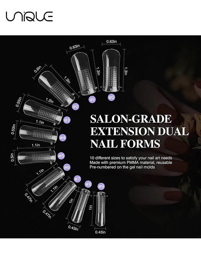 Unique Poly Gel Quick Building Nail Set -100Pcs False Nail Mold Clear Nail Extension Form Tips - 10 Sizes - 5 Nail Tips Clip And 1Pcs Dual-Ended Poly Extension Brush Picker For Poly Gel Extension,Home Salon - Image 2