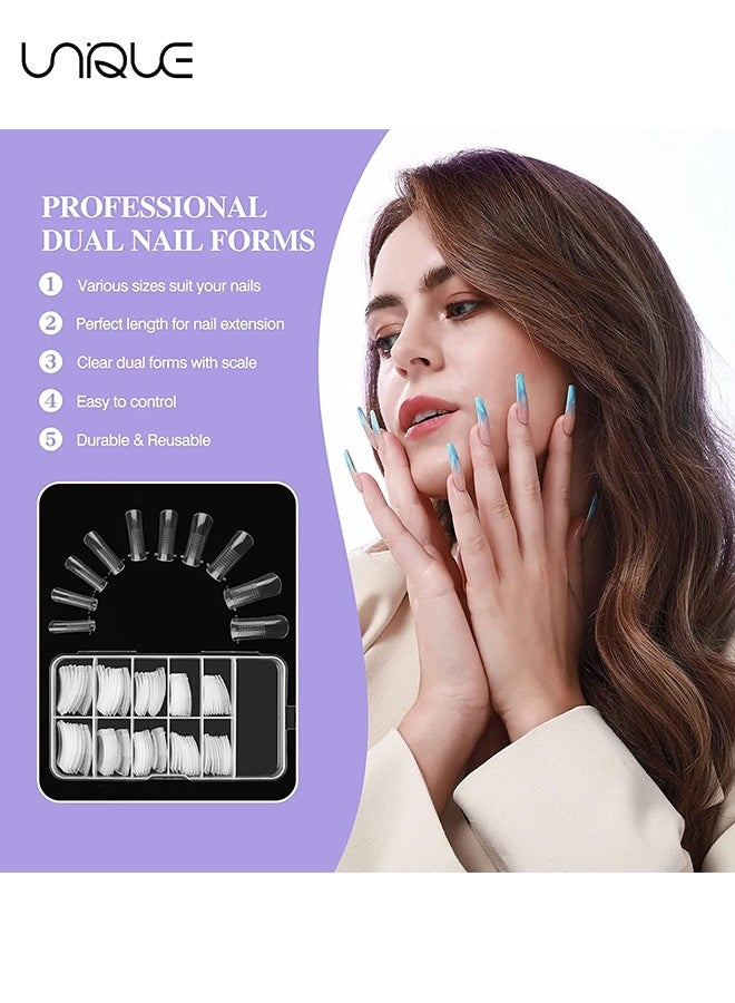 Unique Poly Gel Quick Building Nail Set -100Pcs False Nail Mold Clear Nail Extension Form Tips - 10 Sizes - 5 Nail Tips Clip And 1Pcs Dual-Ended Poly Extension Brush Picker For Poly Gel Extension,Home Salon - Image 4