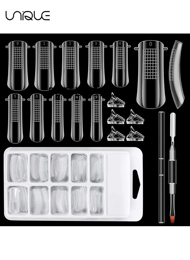 Unique Poly Gel Quick Building Nail Set -100Pcs False Nail Mold Clear Nail Extension Form Tips - 10 Sizes - 5 Nail Tips Clip And 1Pcs Dual-Ended Poly Extension Brush Picker For Poly Gel Extension,Home Salon - Image 1