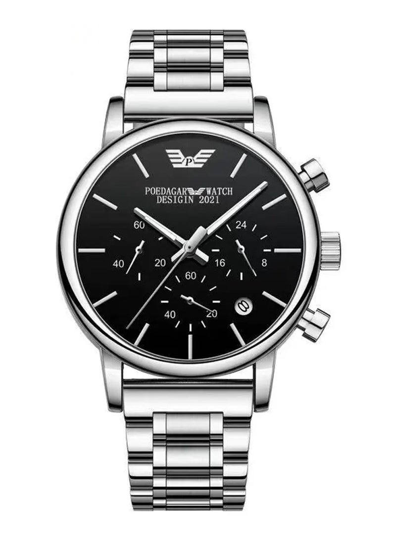 Men’s Chronograph Stainless Steel Waterproof Luminous Date Quartz Watch 42mm