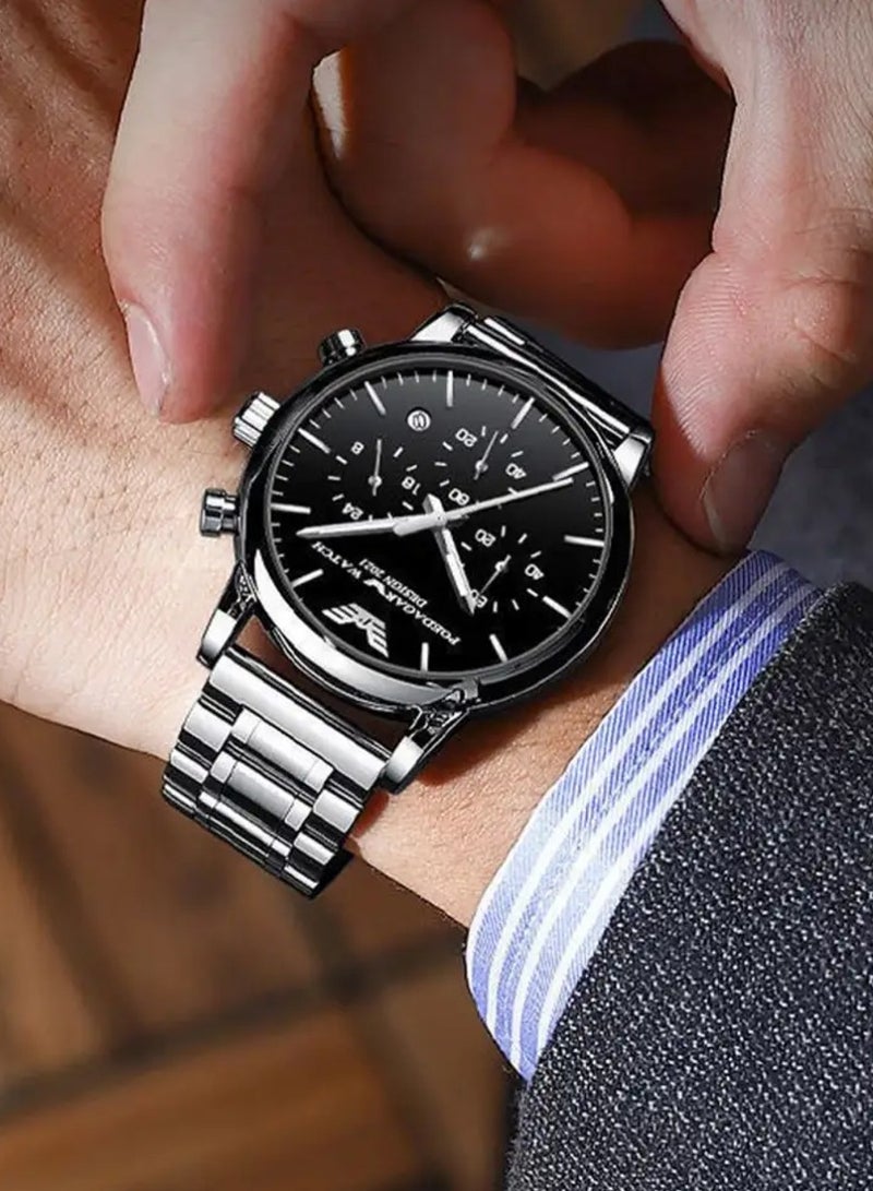 Men’s Chronograph Stainless Steel Waterproof Luminous Date Quartz Watch 42mm