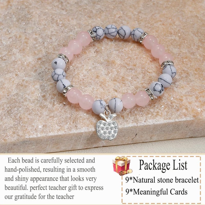 COLOYAN 9PCS Teacher Appreciation Gifts Natural Stone Beaded Bracelets for Women Men, Crystals Bracelet Gifts for Teacher, Thank You Teacher Gifts with Meaningful Card - Image 3