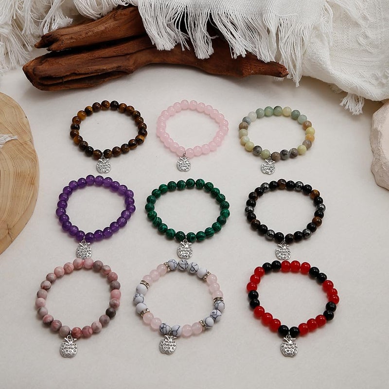 COLOYAN 9PCS Teacher Appreciation Gifts Natural Stone Beaded Bracelets for Women Men, Crystals Bracelet Gifts for Teacher, Thank You Teacher Gifts with Meaningful Card - Image 4