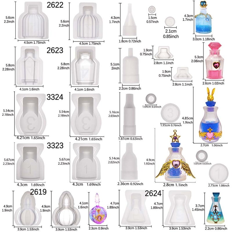 FUNSHOWCASE Small Bottle Container and Stopper UV Resin Epoxy Silicone Mold Jewelry Casting 6 Trays Set - Image 2