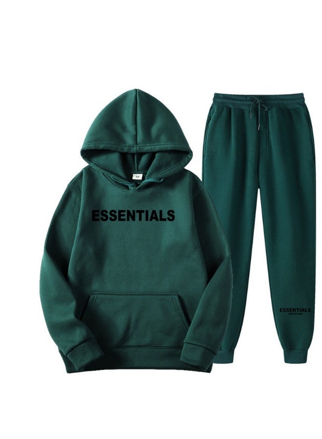 إيسنشالز مجموعة هوديي Essentials للجنسين - سترة فضفاضة وسروال رياضي مع طباعة حرفية - Image 1