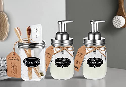 Komashr Mason Jar Toothbrush Holder - Brushed Nickel - with 16 Ounce Ball Mason Jar,Premium Rustproof 304 Stainless Steel Lid and Chalkboard Labels - Rustic Farmhouse Decor Black Bathroom Accessories - Image 4