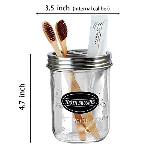 Komashr Mason Jar Toothbrush Holder - Brushed Nickel - with 16 Ounce Ball Mason Jar,Premium Rustproof 304 Stainless Steel Lid and Chalkboard Labels - Rustic Farmhouse Decor Black Bathroom Accessories - Image 3