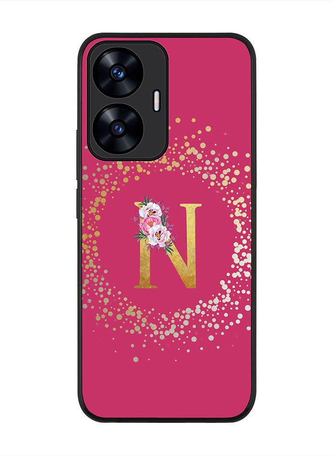Stylizedd Cover for Realme C55 4G Case , Rugged Black Slim fit Thin Protective Phone Cases - Custom Monogram Initial Letter Floral Pattern Alphabet -N (Dark Pink Rose) - Image 1