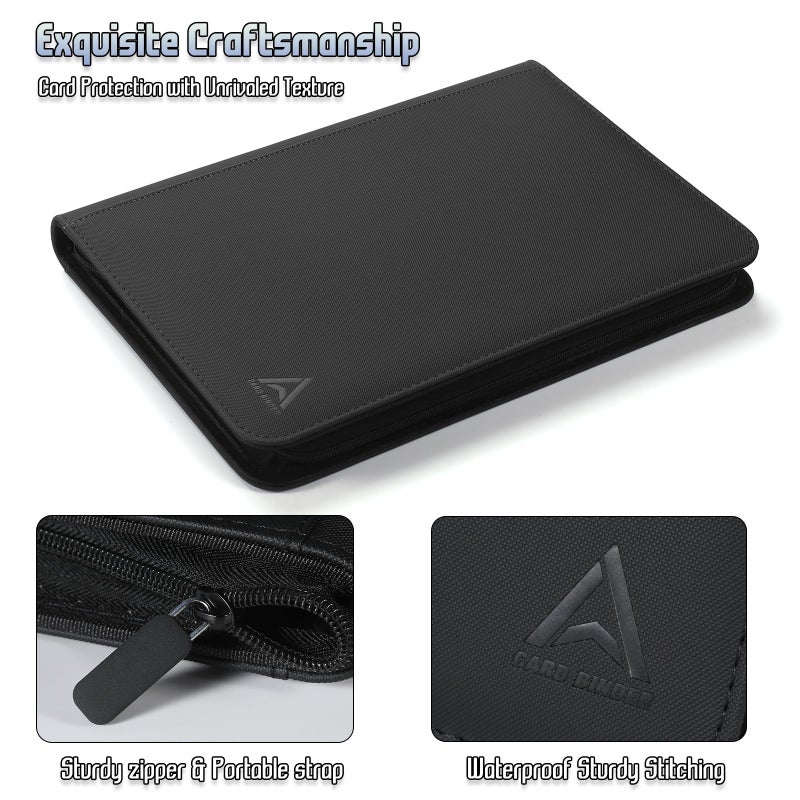 Arkeiliy 9 Pocket Card Binder - 540 Capacity with Zip Closure Premium, Double-Sided,Sturdy & Sleek PU Leather Protector for MTG, TCG, Sport & Collectible Cards (Black) - Image 3