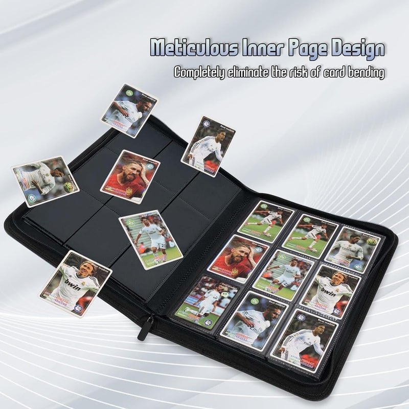 Arkeiliy 9 Pocket Card Binder - 540 Capacity with Zip Closure Premium, Double-Sided,Sturdy & Sleek PU Leather Protector for MTG, TCG, Sport & Collectible Cards (Black) - Image 4