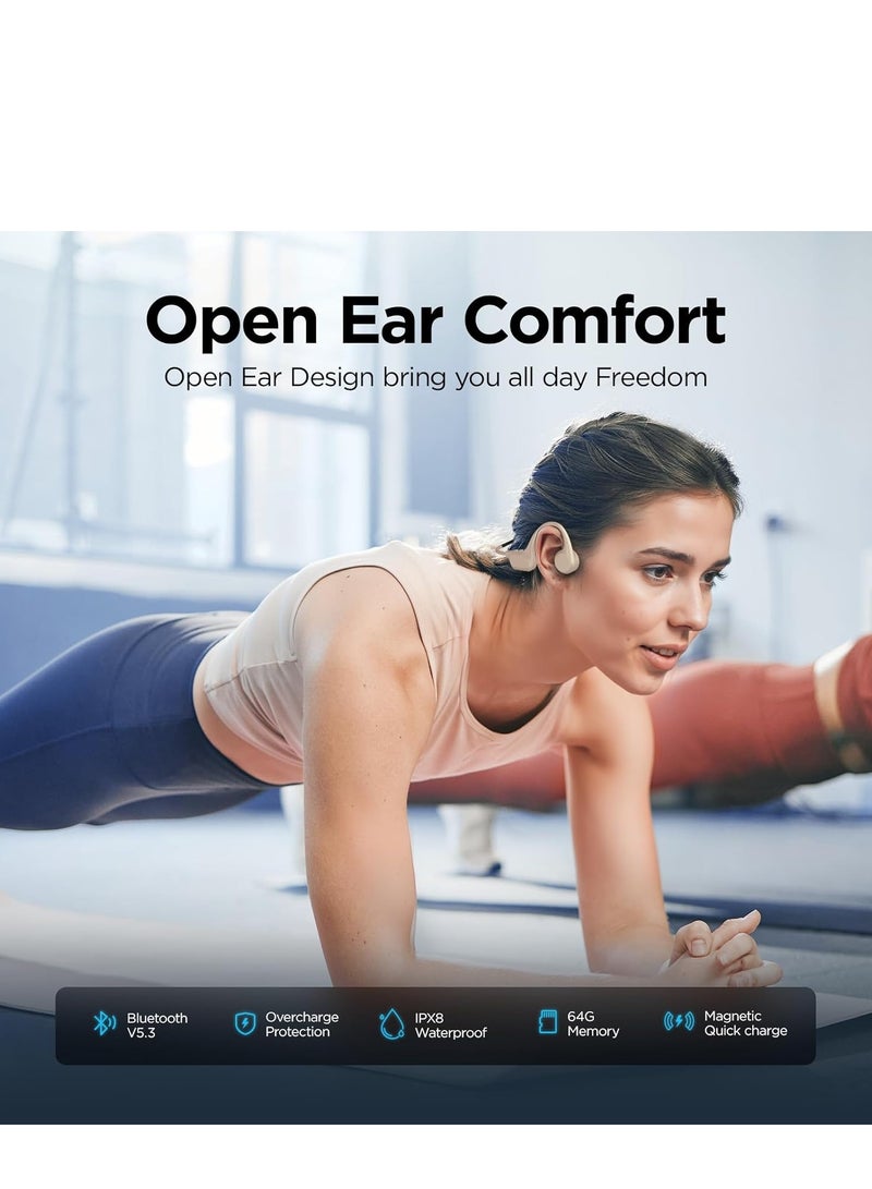 SANAG B60SPro Max Bone Conduction Headphones Open Ear Wireless Swimming Headphones Built-in 64GB Memory IPX8 Waterproof Sport Earphones Noise Reduction 10H Playtime for Gym Running Cycling(White) - Image 5